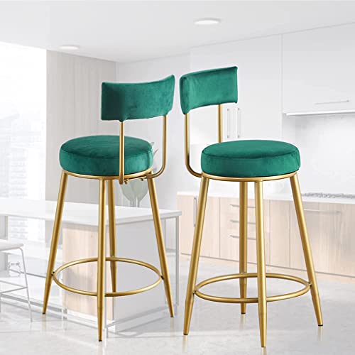 AXWT Tabourets de Bar Tabourets de comptoir Lot de 2, Tabourets à Hauteur de comptoir Siège rembourré en Velours Pieds en métal doré Hauteur d'assise 65cm, Rose/Vert/Bleu/Gris/Noir Cover