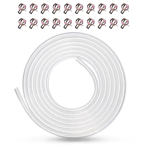 YGQ 6mm PU Kraftstoff Gasleitung Benzinschlauch 1/4 Polyurethanschlauch 3 Meter für Rasenmäher ATV Go-Kart Dirtbike Kleinmotor mit 20 Klemmen (Transparente Farbe 6mm x 8mm)