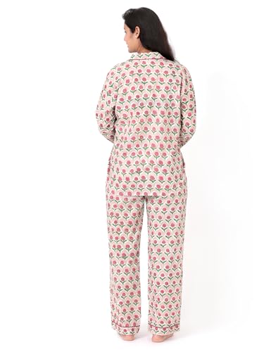 Image of Huar Women Pajama Set, 4 pcs Button Down Vacation Beach Cotton Set, Lounge wear PJ Set For Birthday