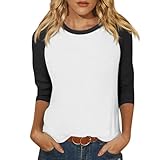 Generisch Damen Shirts 3/4 Arm Baumwolle, T-Shirt Rundhals Sommer Leichte Pullover Oberteil Drucken Basic Tee Tops Schwarz Top Weiss Elegant Schwarzer Pulli Party Outfit (XL, Schwarz)