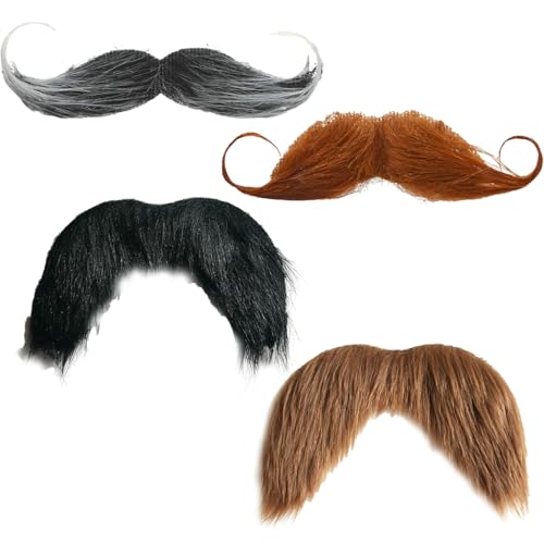 4 Pieces Fausse Moustache Deguisement Homme Adulte Fausse Barbe Moustache