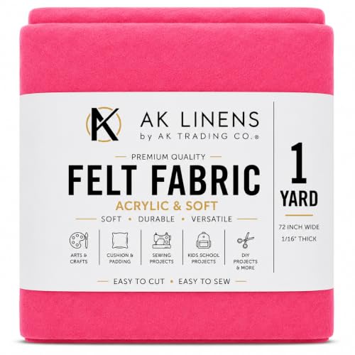 AK TRADING CO. 72-Inch Wide 1/16” Thick Acrylic Felt Fabric for Arts & Crafts, Cushion and Padding, Sewing Projects, Kids School Projects, DIY Projects & More. - Fuchsia, 1 Yard