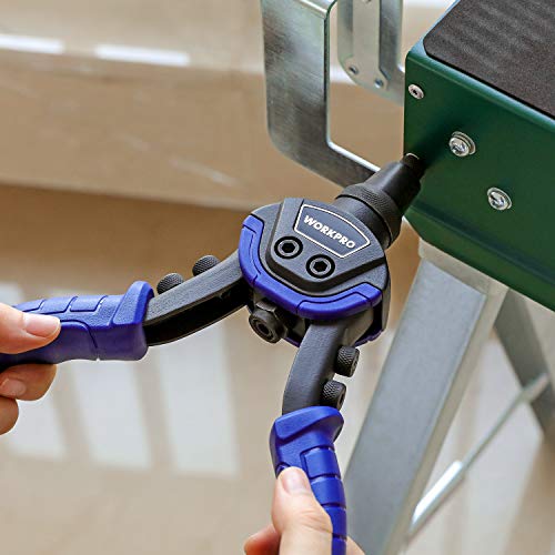 WORKPRO Rivet Gun Set 5-in-1, 10-Inch Pop Riveter with 5 Sizes Interchangeable Nozzle 2.4mm 3.2mm 4mm 4.8mm 6.4mm, Heavy Duty Hand Riveter with 100-Piece Rivets 5 WORKPRO Rivet Gun Set 5-in-1, 10-Inch Pop Riveter with 5 Sizes Interchangeable Nozzle 2.4mm 3.2mm 4mm 4.8mm 6.4mm, Heavy Duty Hand Riveter with 100-Piece Rivets - Image 5