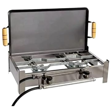 Fogareiro Fogão Inox 2 Bocas Mais Chapa Com Kit Gás E003