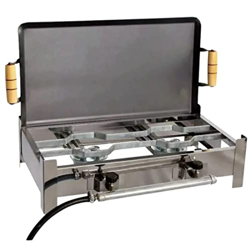Fogareiro Fogão Inox 2 Bocas Mais Chapa Com Kit Gás E003