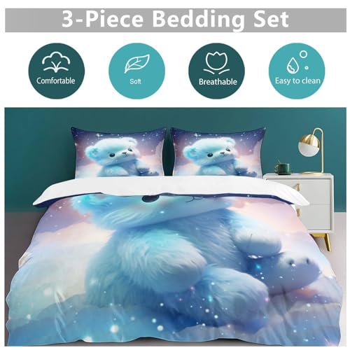 Housse de couette ours anti bouloche parure lit microfibre douce