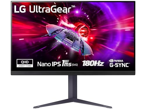 LG 32GS85Q Monitor Gaming UltraGear 32' Nano IPS QHD (2560x1440), 180Hz, 1ms (GtG), G-Sync Compatible, AMD FreeSync, HDR 10, HDMI 2.0 (HDCP 2.2), DisplayPort 1.4, AUX, Flicker Safe, Nero
