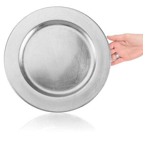 com-four® 4x Platzteller gebürstet - wiederverwendbare Unterteller als Tischdekoration - edle Dekoteller für Hochzeit, Familienfeier oder Weihnachten - Charger Ø 33 cm - Servierplatten