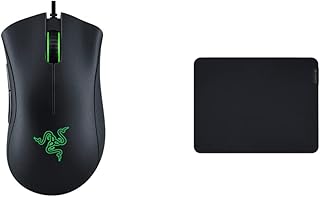 Razer DeathAdder Essential Gaming Mouse: 6400 DPI Optical Sensor - 5 Programmable Buttons - Mechanical Switches - Rubber Side Grips - Classic Black & Gigantus v2 Cloth Gaming Mouse Pad (Medium): Black