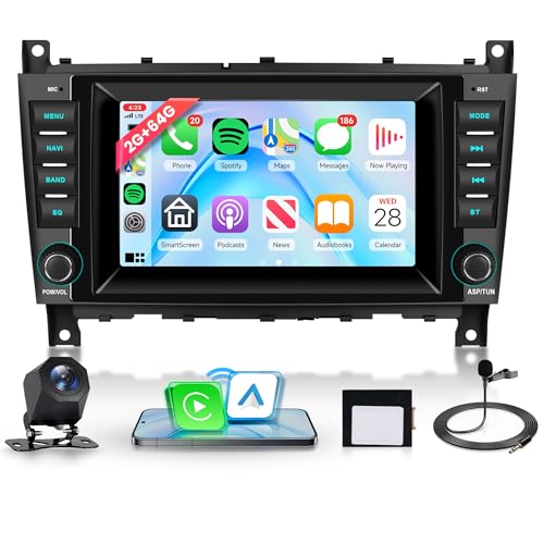 4 Core 64G Wireless Carplay Android Autoradio per Mercedes Benz C/CLC/CLK Class W203 W209 C180 C200 7 Pollici Autoradio con Android Auto GPS Navi WiFi Bluetooth FM/RDS EQ/USB/SWC Telecamera Posteriore