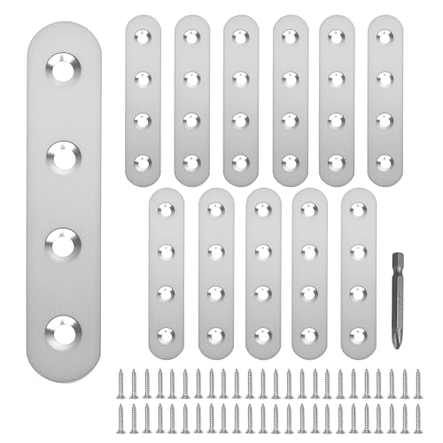 Image of 12 Pack Straight Brace,Flat Brace 3 inch x 0.67 inch,Stainless Steel Flat Metal Braces,Repair Bracket with Screws