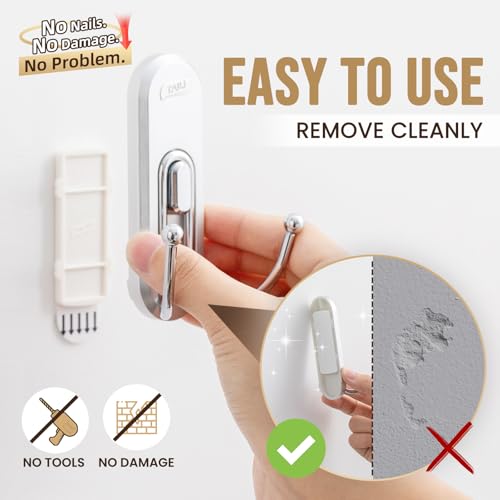 Image of TAILI Adhesive Double Hooks for Hanging, 4 Coat Hooks & 6 Strips, Silver