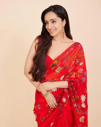Image of Sidhidata Women's Digital Printed Georgette Saree With Unstitched Blouse Piece (Kriti Sanon White Free Size)