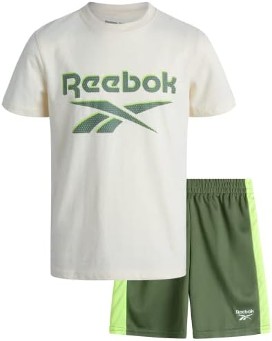 Reebok Boys' Active Shorts Set - 2 Piece Performance T-Shirt and Basketball Gym Shorts (8-12), Size 10, Classic White/Moss Green