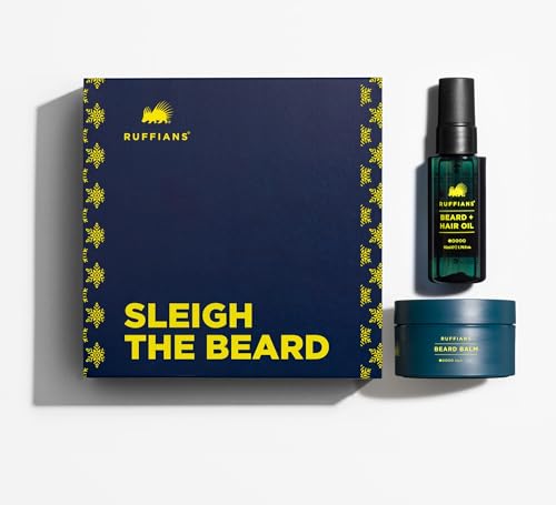 Ruffians Sleigh The Beard Grooming Kit (Beard & Hair Oil 50ml + Beard Balm 50g), Beard Grooming Kit for Men, Natural Beard Oil & Balm Set, Beard Care Kit & Beard Gift Set for Men
