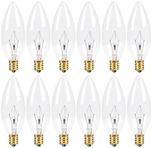 CYLYT 12-Pack E12 Candelabra Light Bulbs 60W Dimmable Warm White 2700K Chandelier Light Bulbs for Ceiling Fan or Pendants B10 Clear Candle Bulbs (Gold Base)