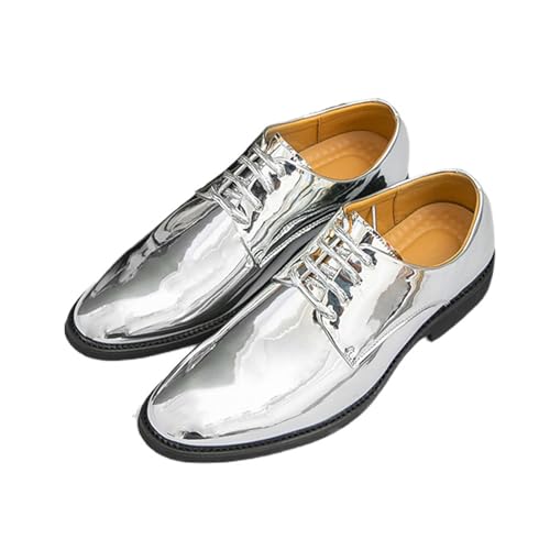 Men's Patent Leather Low Top Formal Low Heel Oxford Shoes Fashion Shiny Classic Pointed Toe Lace Up Block Heel Business Dress Shoes for Wedding Party Work