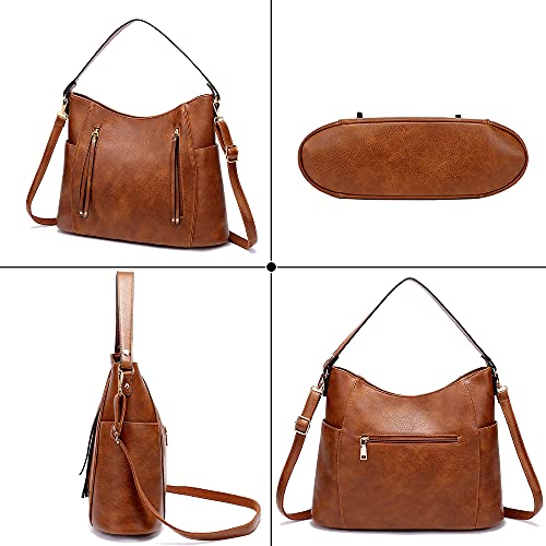 Image of Hobo Shoulder Bag Multi Pockets Purse Handbags Leather Tote Bag Large Crossbody Bag
