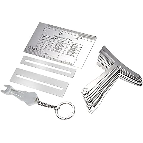 Btuty 13pcs Luthier Guitar Bass Tools Set Keychain Pin Puller Double Sided Gauge Ruler 9 Stainless Steel Understring Radius Gauges 2 Protector Guards Cover