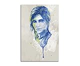 Lara Croft I Aqua 90 x 60 cm – Splash Art Paul Sinus Tableau sur toile – Peinture artistique, aquarelle, Fineartprint