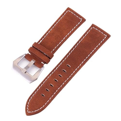 [KRFGKHAUR] 18 20 22 24mm Width Matte Cow Leather Watch Band Wristwatch Straps Watches Accessories Compatible With PAM(Red brown