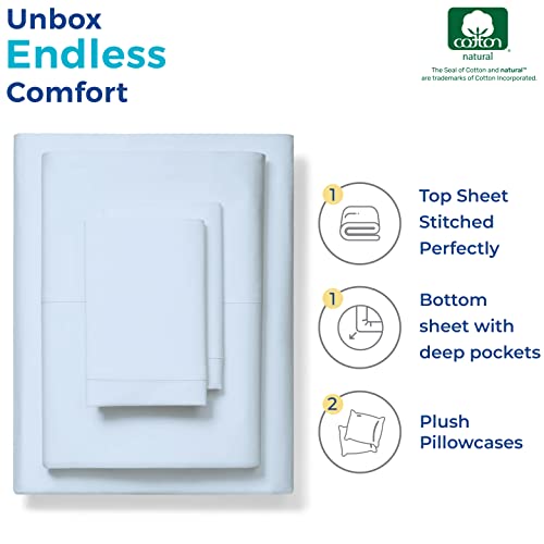 Pure Egyptian Queen Size Cotton Bed Sheets Set (Queen, 1000 Thread Count) Light Blue Bedding And Pillow Cases (4 Pc) –Egyptian Cotton Sheets Queen Size Bed- Sateen Sheets -16” Queen Deep Pocket Sheets #TOP2