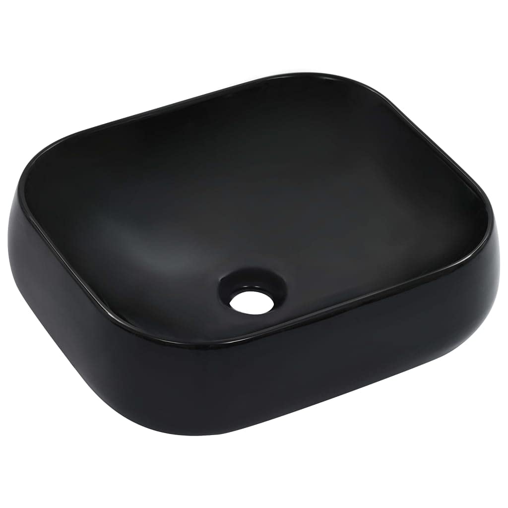 vidaXL Lavabo Sanitario Baño Servicio Fregadero Piezas de Fontanería Bricolaje Instalación Decoración Aseo Grifería 44,5x39,5x14,5 cm Cerámica Negro