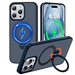 Magnetic Stand Case for iPhone 15 Pro (6.1 inch) with 360° Rotatable Invisible Ring, Compatible with Magsafe, Shockproof, Non-Yellowing, Slim Translucent Cover-Blue