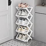 GIRYES Kleines Schuhregal, wei&szlig;, 5 Etagen, Bambus, faltbar, Schuh-Organizer, freistehendes Regal f&uuml;r Eingangsbereich, Schlafzimmer, Schrank, Wohnzimmerecke, keine Installation erforderlich