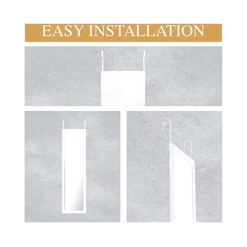 Image of Sleek Frame Door Mirror - Rectangle Wall Mounted or Floor Full Length Over The Door Vertical Hanging Mirror, White, 44''x16''