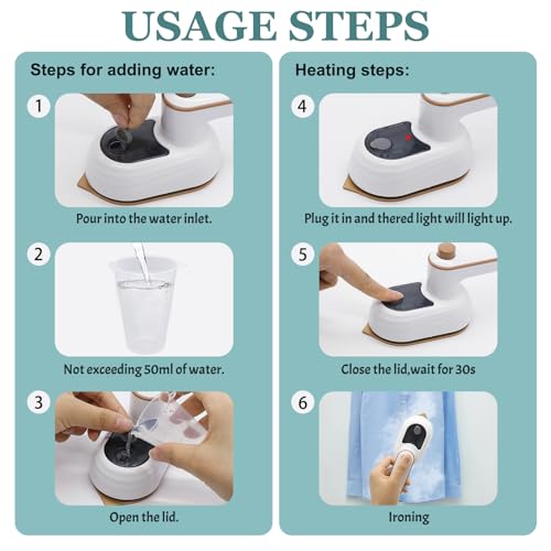 Herbst Mini Dampfbügeleisen, Reise Bügeleisen Faltbares Tragbares, Dampfbügeleisen Reise Steamer, Keramik Antihaft Bügelsohle mit 50ml Wassertank,Klein Bügeleisen Dampf für Zuhause Reisegebrauch(Weiß)