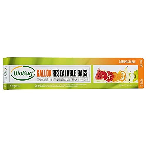 BioBag 100% Certified Compostable Resealable Food Storage Bags, 180 Count, Gallon, Perfect for Refrigerator or Freezer