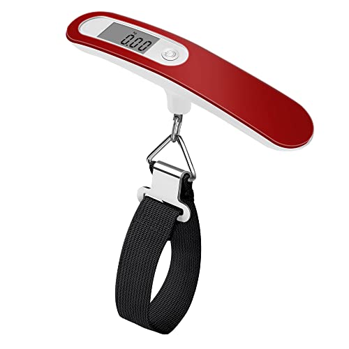 Rhorawill Balanza Digital Báscula de Equipaje Portátil Bascula para Maletas de Viaje max 50 kg / 110 lbs, Bascula Maletas Función de Tara, Balanza Maletas Viaje para Viajes / Vida Familiar(Rojo) Cover