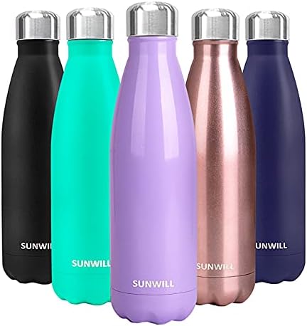 SUNWILL Water Bottle, Insulated Stainless Steel Sports Bottle 500ml, Reusable Vacuum Thermal Water Flask, Double Wall, For Hot and Cold Drinks