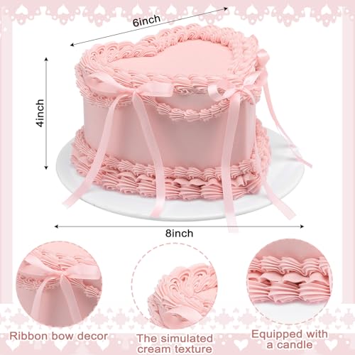 image for Remerry 6 Inch Pink Bow Fake Cake Coquettish Birthday Fake Cake Decor 
