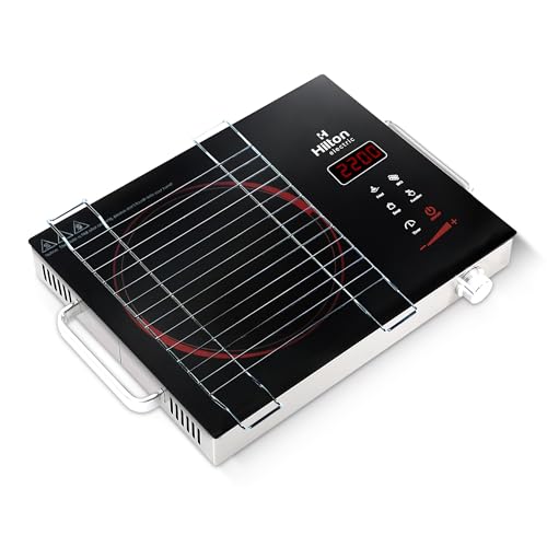 Image of Hilton Electric Premium 2200-watt Radiant Infrared Cooktop with Free Stainless Steel Grill for barbecue |3 Preset Functions | Digital Display |Timer Control | Over Heating Protection(1 Year Warranty)