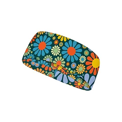 Xoenoiee Women Sweatband Headbands Unisex Breathable and Non-Slip Moisture Wicking Men Head Workout Sweatbands for Running Yoga, Hippie Flower Cover