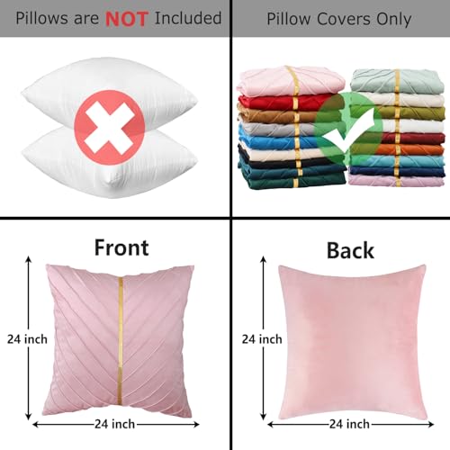 Image of Velvet Throw Pillow Covers 24x24 Pack of 2 Gold Decor Blush Pink