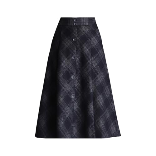 Jupe trapèze en tweed chaud et confortable à motif carreaux rétro de longueur moyenne