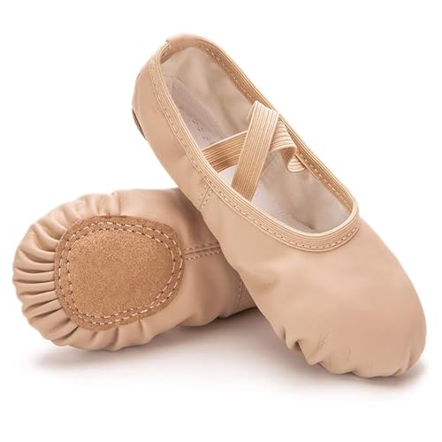 Ballet Shoes Dance Practice Slippers No-Tie Sole Yoga Gymnastics Shoes PU Flat Shoes (Skin Color, Small)
