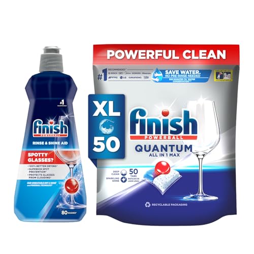Finish 50 Tablets, Powerball Quantum All in 1 Max Dishwasher Tabs + Rinse Aid Liquid 400 ml, Shine & Dry | Worlds #1 Recommended Dishwashing Brand (B0CD7TPSQR) Amazon Price History, Amazon Price Tracker