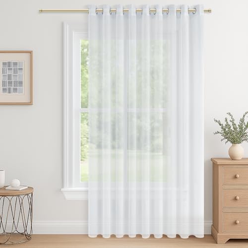 CUTEWIND Rideau Voilage Blanc Grande Largeur 200x160 CM, 1 Pièce, Rideaux Fenetre Transparent à...