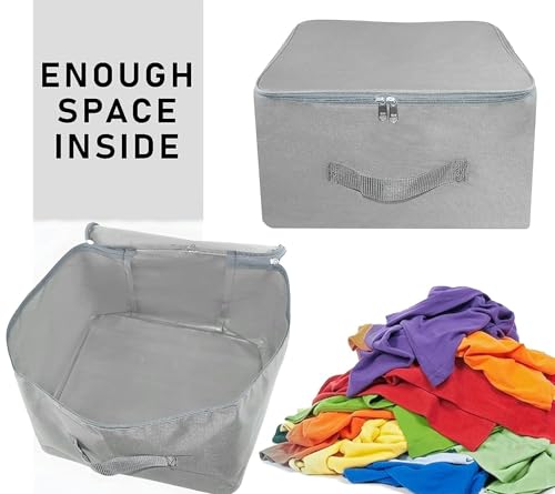 Image of Storite 20 Pack Nylon Wardrobe Bag Underbed Moisture Proof Cloth Storage Organizer, Storage box for Clothes Saree Bags with Zippered Closure & Handle (Grey, 37x35x23 cm, Square)
