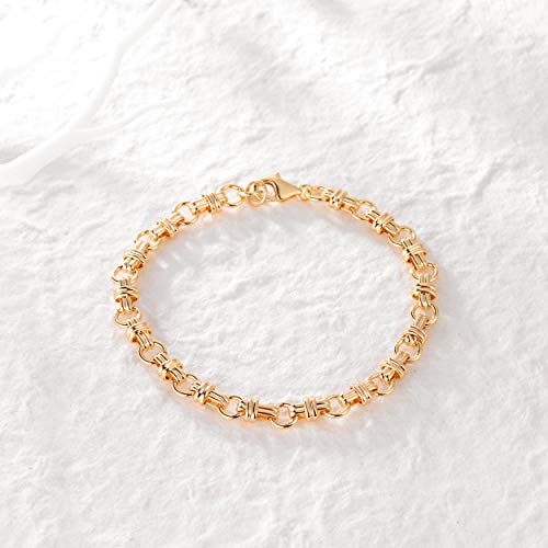 Guemer Dainty Gold Rolo Chain Bracelet 14K Gold Plated Simple Exquisite Cuban Curb Link Handmade Chunky Chain Bracelet Women Minimalist Personalized Gift For Her #TOP5