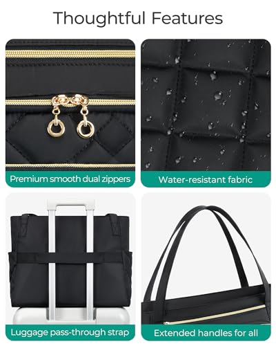 bagsmart Lehrertasche 15.6 Zoll Laptoptasche Damen Gesteppt Arbeitstasche mit Datei-Organizer Aktentasche Krankenschwester Tasche für Arbeit Schule Büro Business Universität, Schwarz