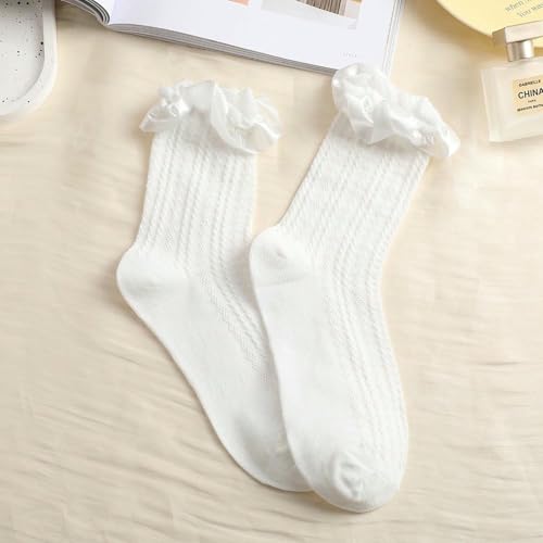 Calcetines de invierno mujer tubo medio encaje pack 6 lazo dulce moda infantil femenina cómoda 5
