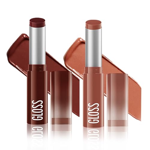 Image of 2Pc Butter Lipstick Tinted Lip Balm, Shine Moisturizing Plumper Lipstick for Women, Natural Nourishing Hydrating Lip Gloss Stain for Dry Lips, Lightweight Lip Liner Care Vegan Makeup, 04 & 05