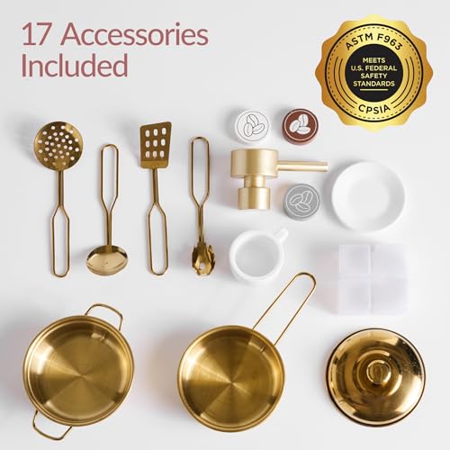 Best Choice Products Pretend Play Kitchen for Kids, Interactive Wooden Toddler Playset with Island, Espresso Machine, 17 Accessories - Sage - Image 9