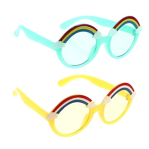 2pcs Rainbow Cartoon Round Frame Sunglasses for Kids Stylish Outdoor Shades UV Protection Eyewear for Boys and Girls