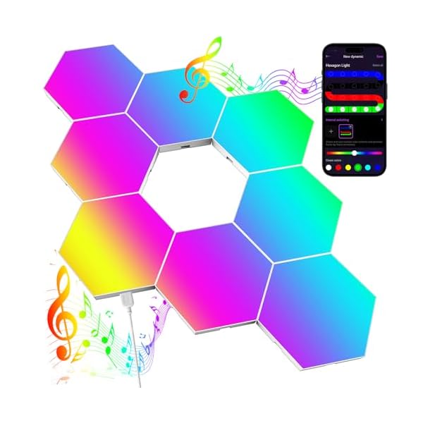 Kangtaixin Hexagon LED Wall Lights, 8-Pack RGB Gaming Panels – Hexagonal Smart Lighting with Music Sync – Perfect for Room Decor, Bar, Bedroom, and Gaming Setup [Energy Class F]